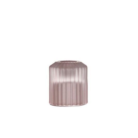 Frosted Pink Glass Ribbed Candlestick Holder image 0