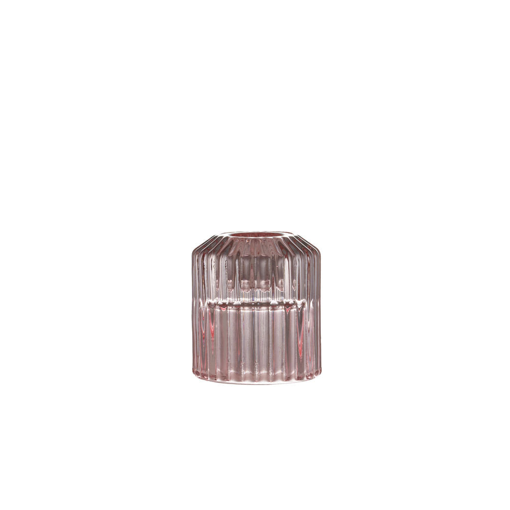Clear Pink Glass Ribbed Candlestick Holder image 0