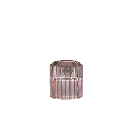 Clear Pink Glass Ribbed Candlestick Holder image 0