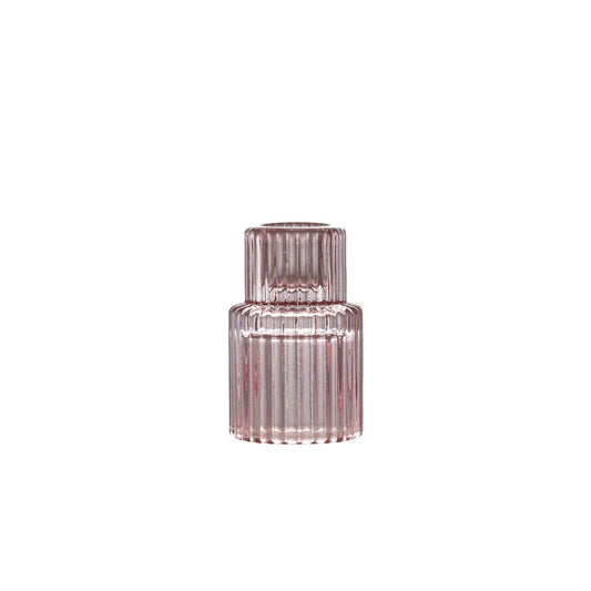 Pink Glass Ribbed 2 Tier Candlestick Holder image 0