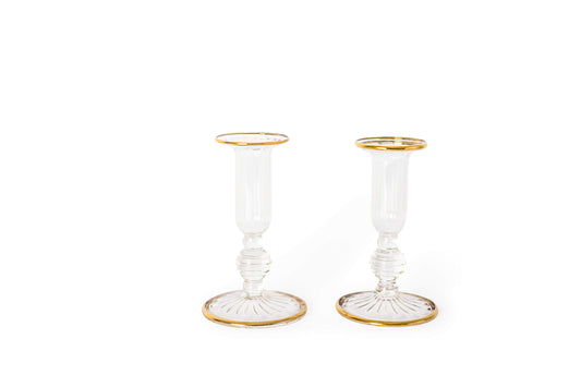 Fluted Gold Rimmed Glass Candlestick image 1