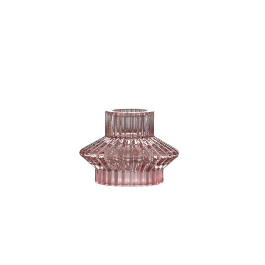 Clear Pink Glass Ribbed Votive &  Candlestick Holder image 0