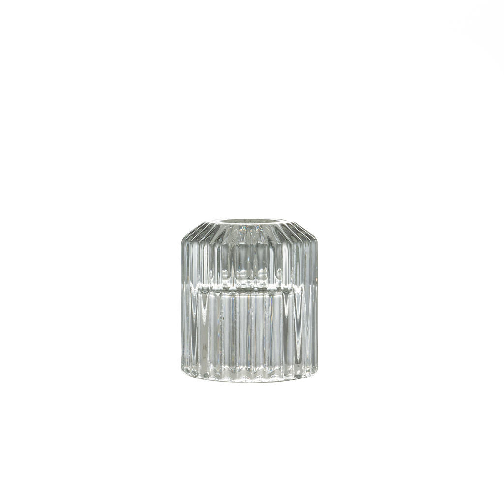 Clear Glass Ribbed Candlestick Holder image 0