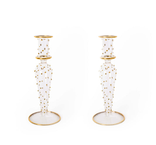 Dotty Gold Rimmed Glass Candlestick image 1