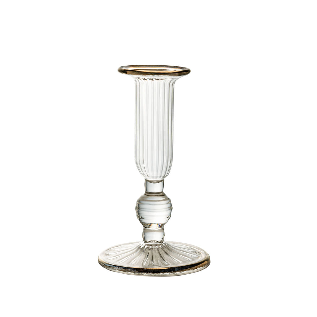 Fluted Gold Rimmed Glass Candlestick image 0