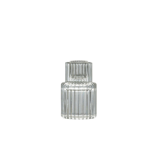 Clear Glass Ribbed 2 Tier Candlestick Holder image 0