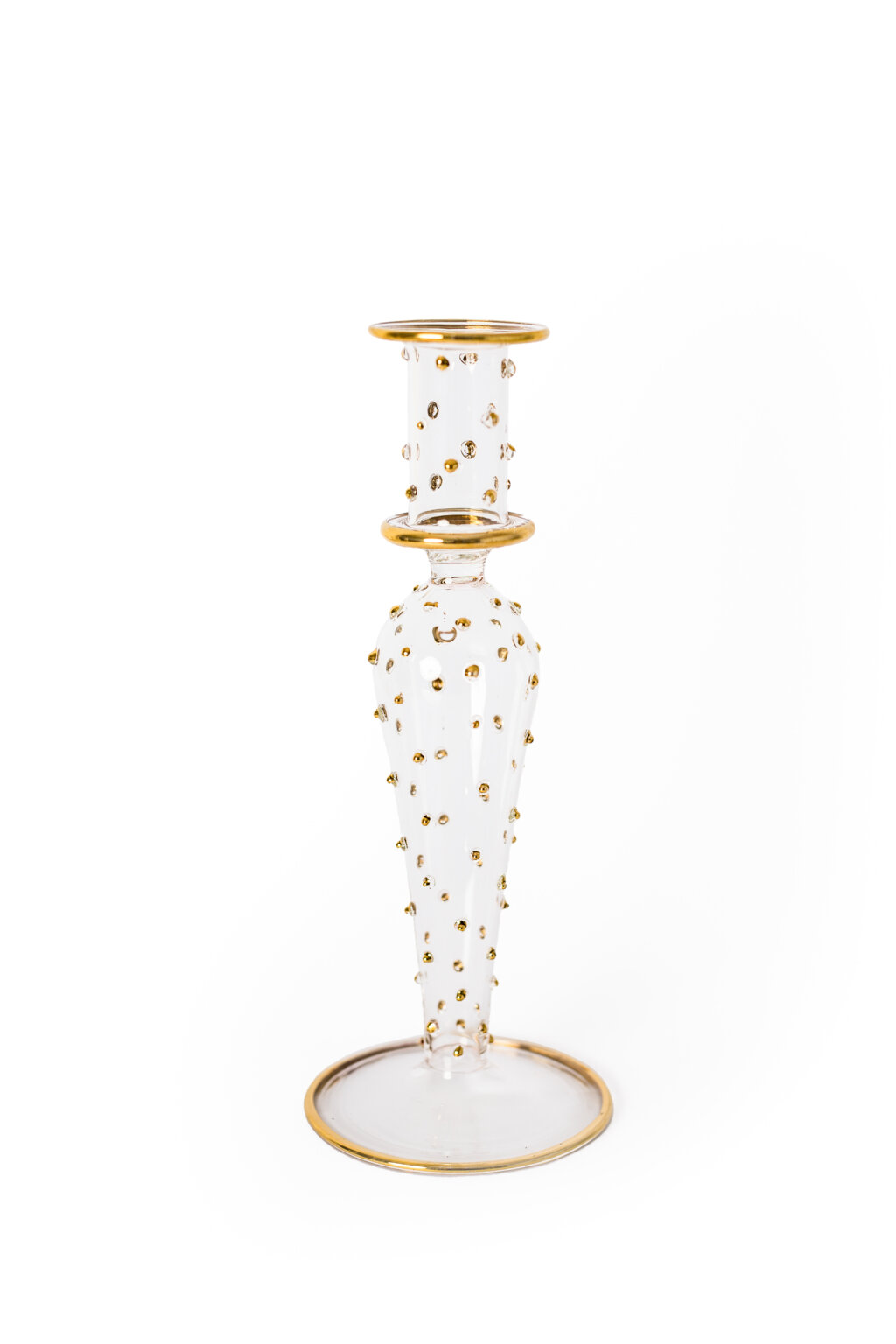 Dotty Gold Rimmed Glass Candlestick scaled