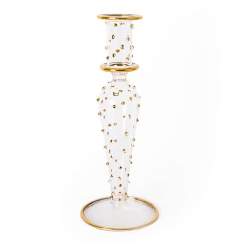 Dotty Gold Rimmed Glass Candlestick scaled