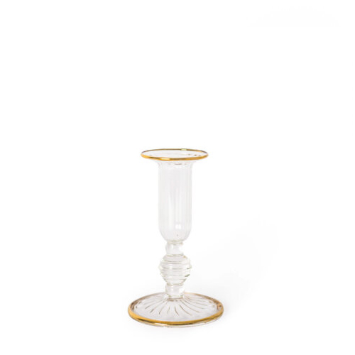 Fluted Gold Rimmed Glass Candlestick