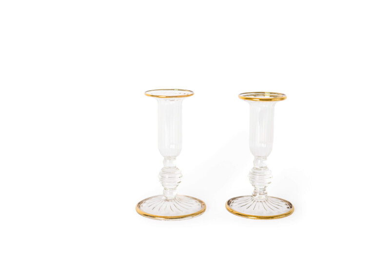 Fluted Gold Rimmed Glass Candlesticks scaled