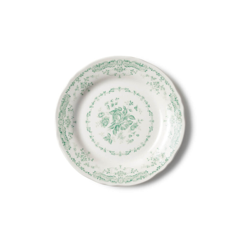 green flowery design plate hire