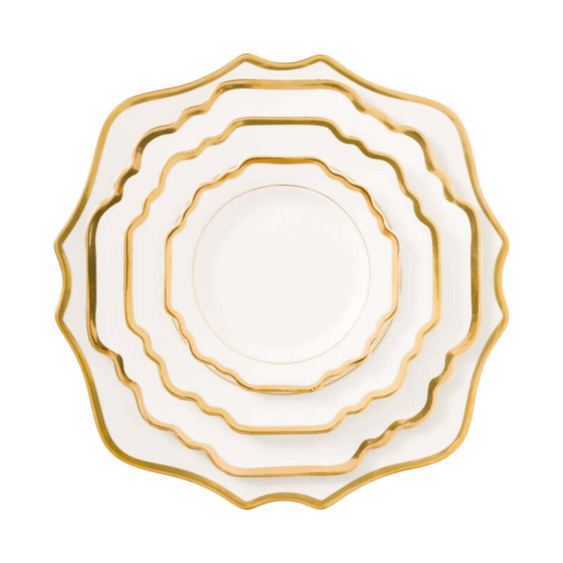 gold rimmed white crockery hire
