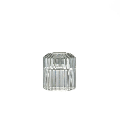 Clear Glass Ribbed Candlestick Holder
