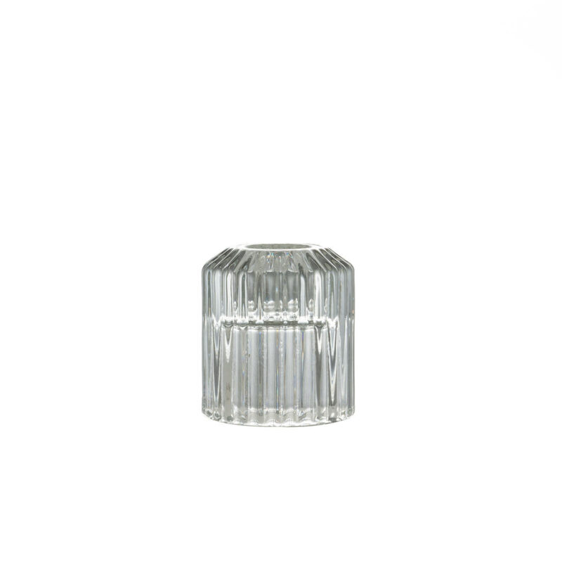 Clear Glass Ribbed Candlestick Holder