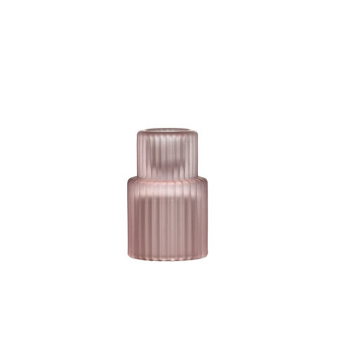 Frosted Pink Glass Ribbed 2 Tier Candlestick Holder