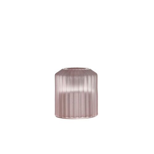 Frosted Pink Glass Ribbed Candlestick Holder