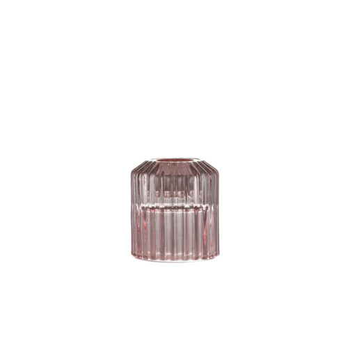 Pink Glass Ribbed Candlestick Holder
