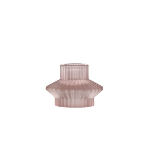 Pink Glass Ribbed Frosted Pink Votive & Candlestick Holder