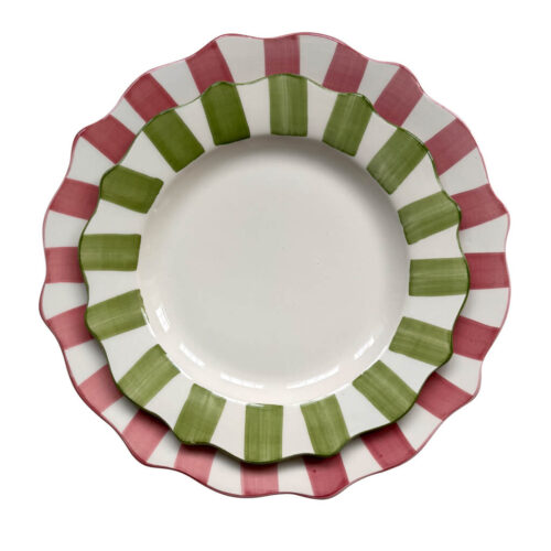 anna green pink stripe plates